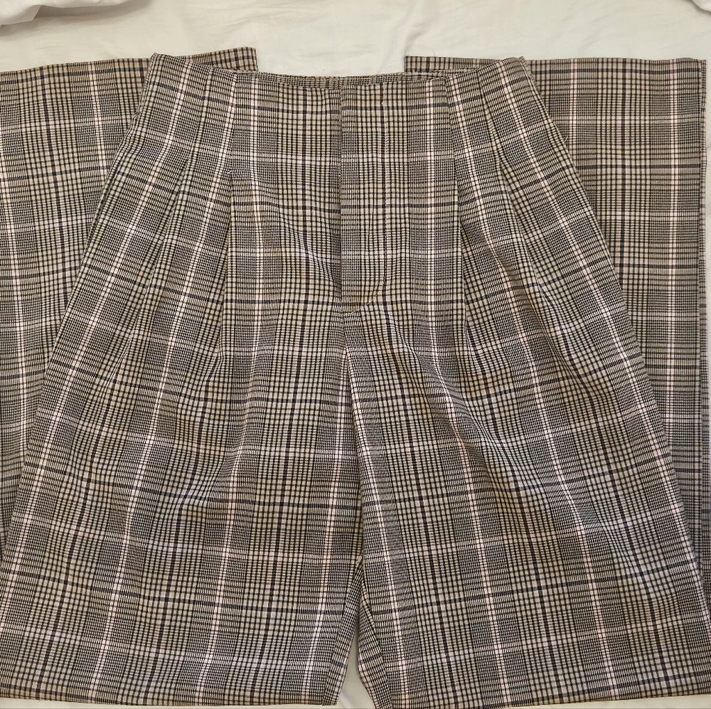 Zara Plaid High Waist Trousers Wide Leg Pants XS - Picture 9 of 11